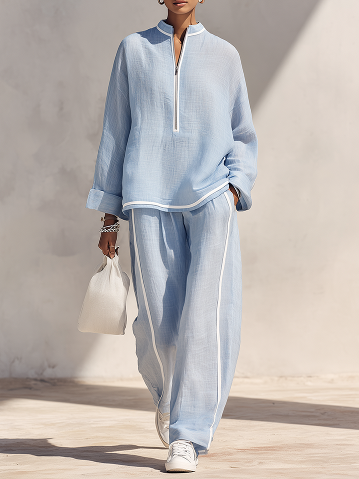 Relaxed Half-Zip Wide-Leg Set