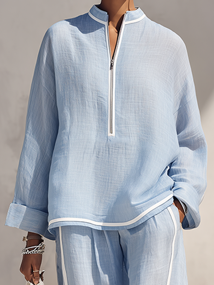 Relaxed Half-Zip Wide-Leg Set