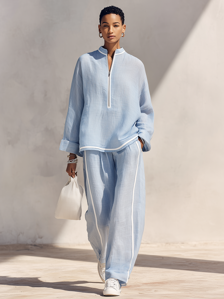 Relaxed Half-Zip Wide-Leg Set