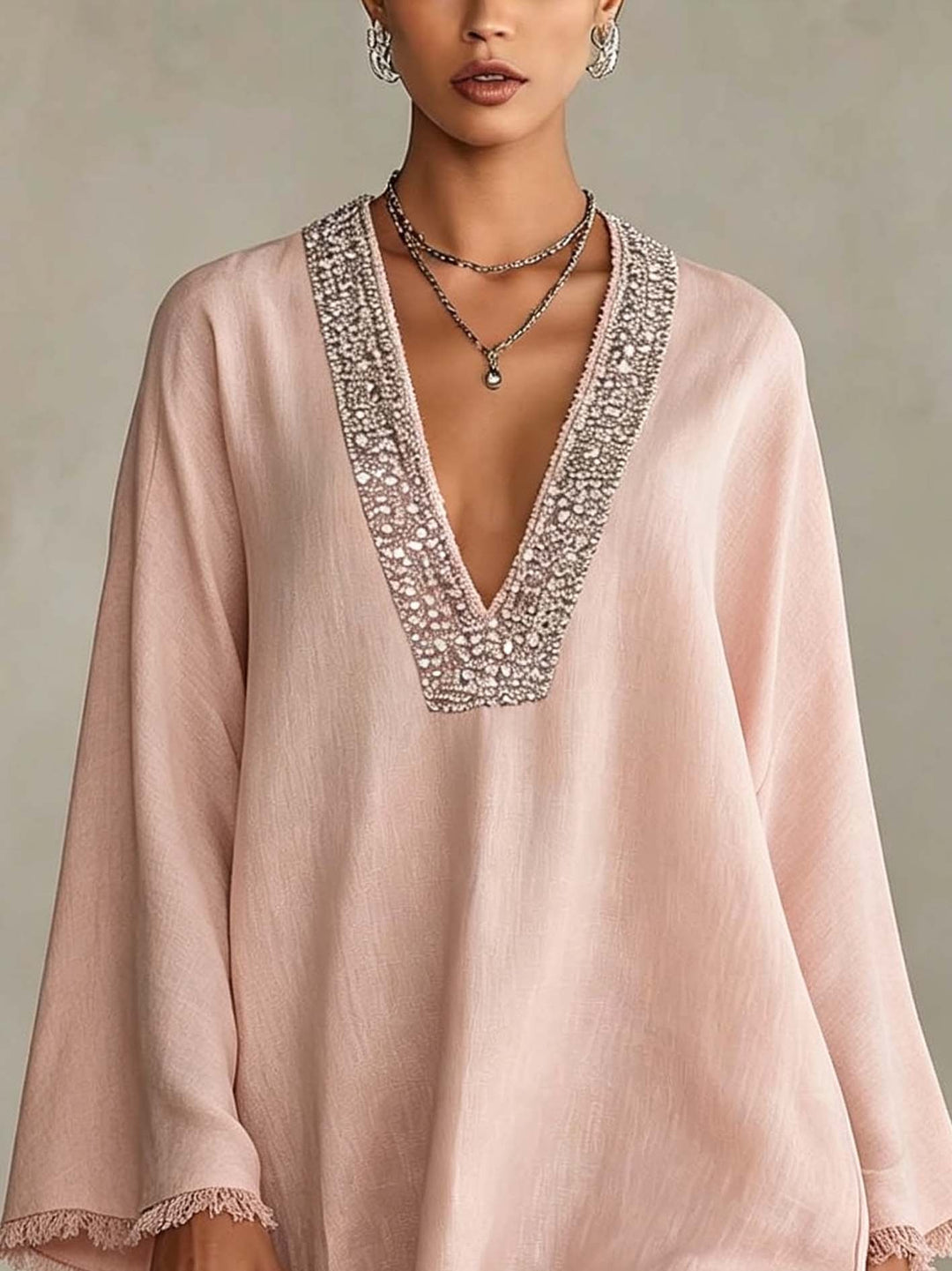 Mini-robe à franges bohémiennes ornée de strass