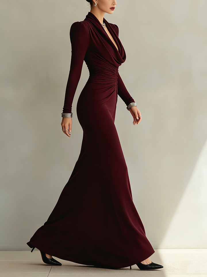 Maxikleid mit gerafftem Wasserfallausschnitt