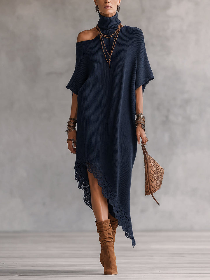 Vestido maxi assimétrico de ombro descoberto