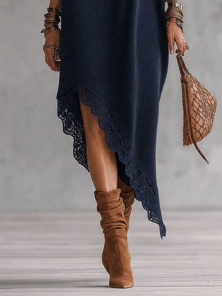 Vestido maxi assimétrico de ombro descoberto