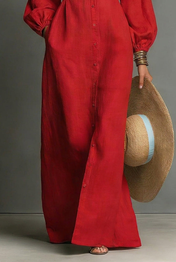 Button Front Fitted Maxi Dress