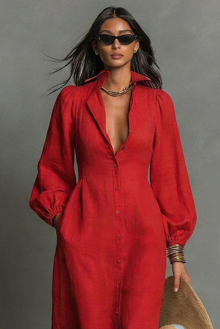 Button Front Fitted Maxi Dress