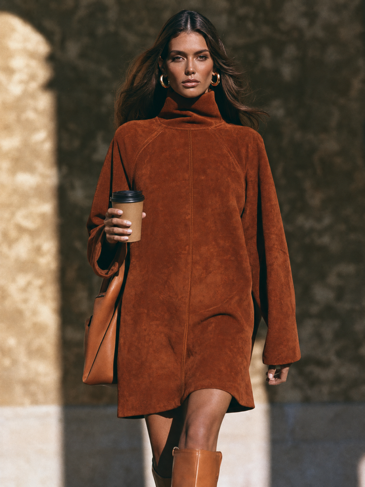 Vestido mini raglán de cuello alto simulado