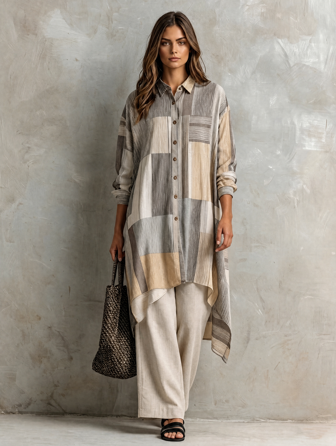 Striped Shirt Relaxed Trouser Set