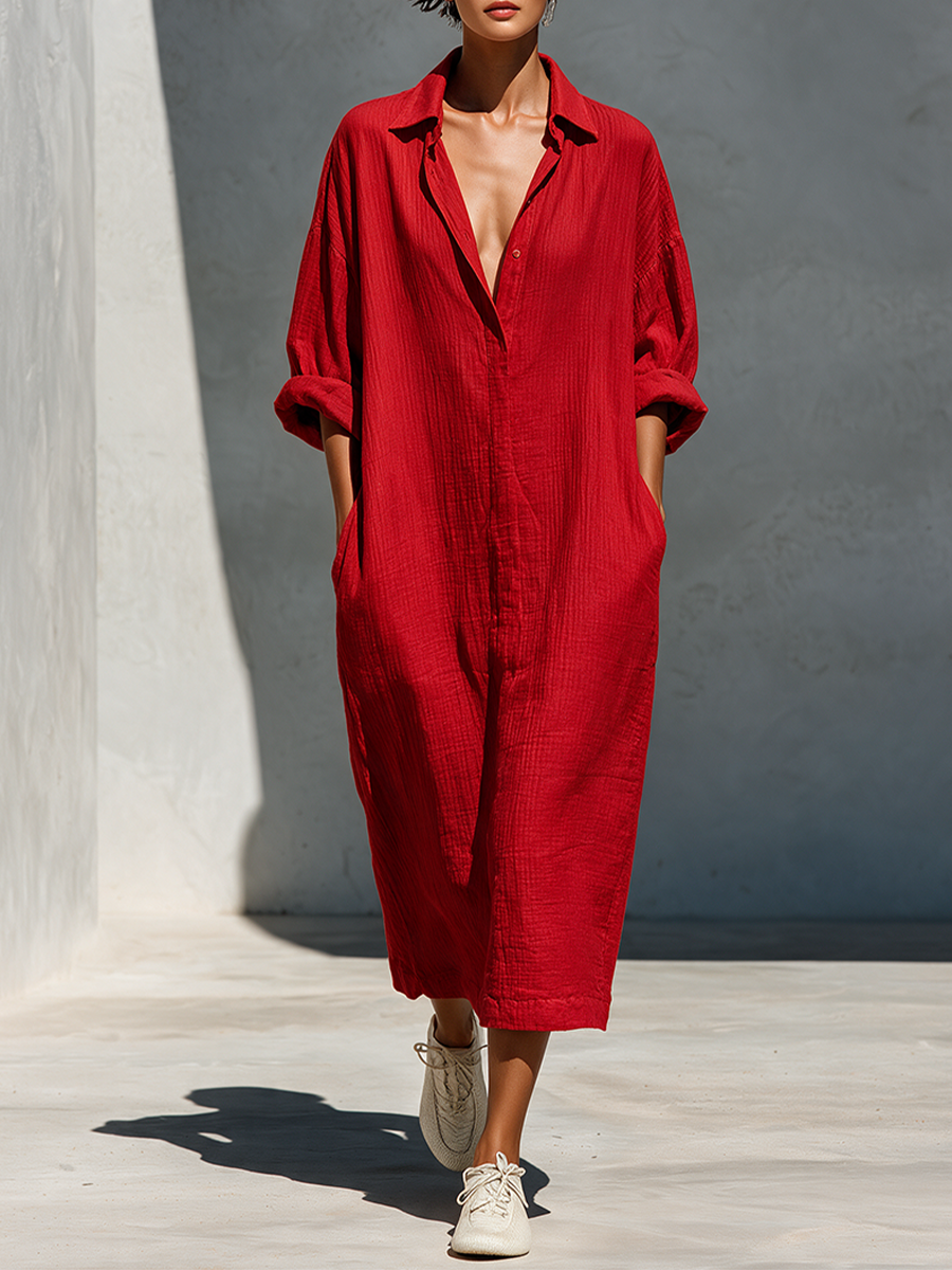Oversized skjortekjole med knaplukning foran