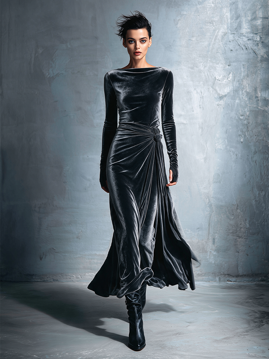 Asymmetric One-Shoulder Midi Dress