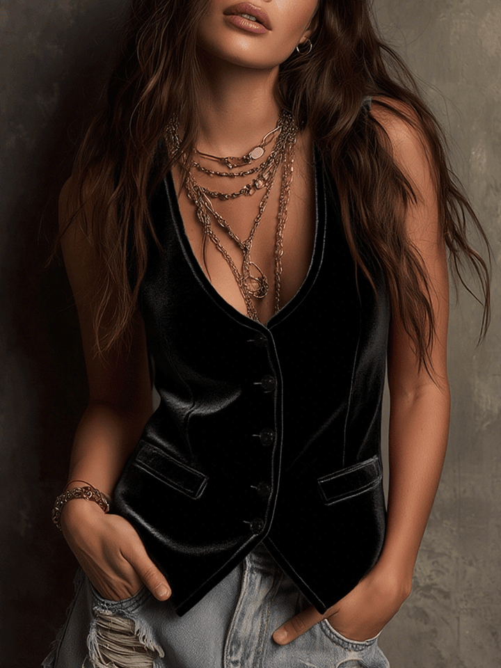 Retro Bohemian Bright Pink Velvet Vest