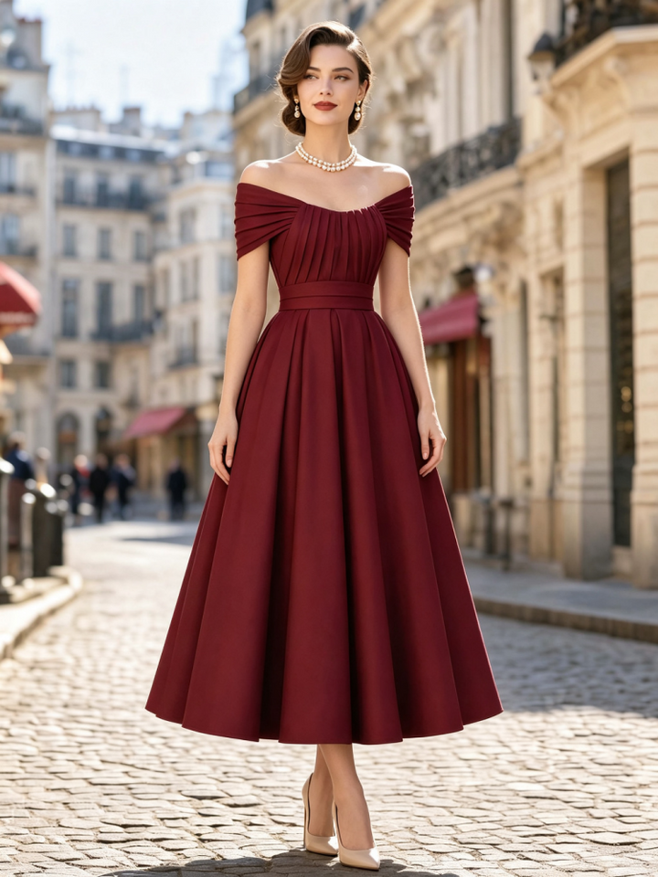 Vintage-Midikleid aus mattem Satin mit schwingendem Rock für formelle Abendveranstaltungen