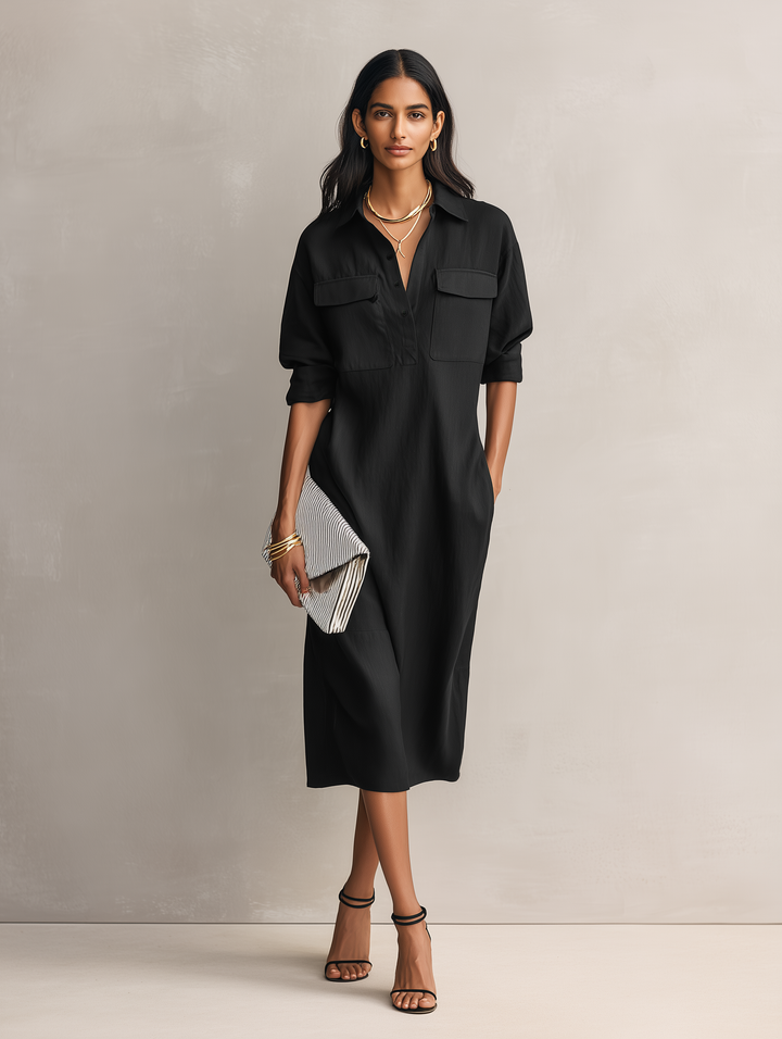 Vestito midi con colletto in cotone e lino