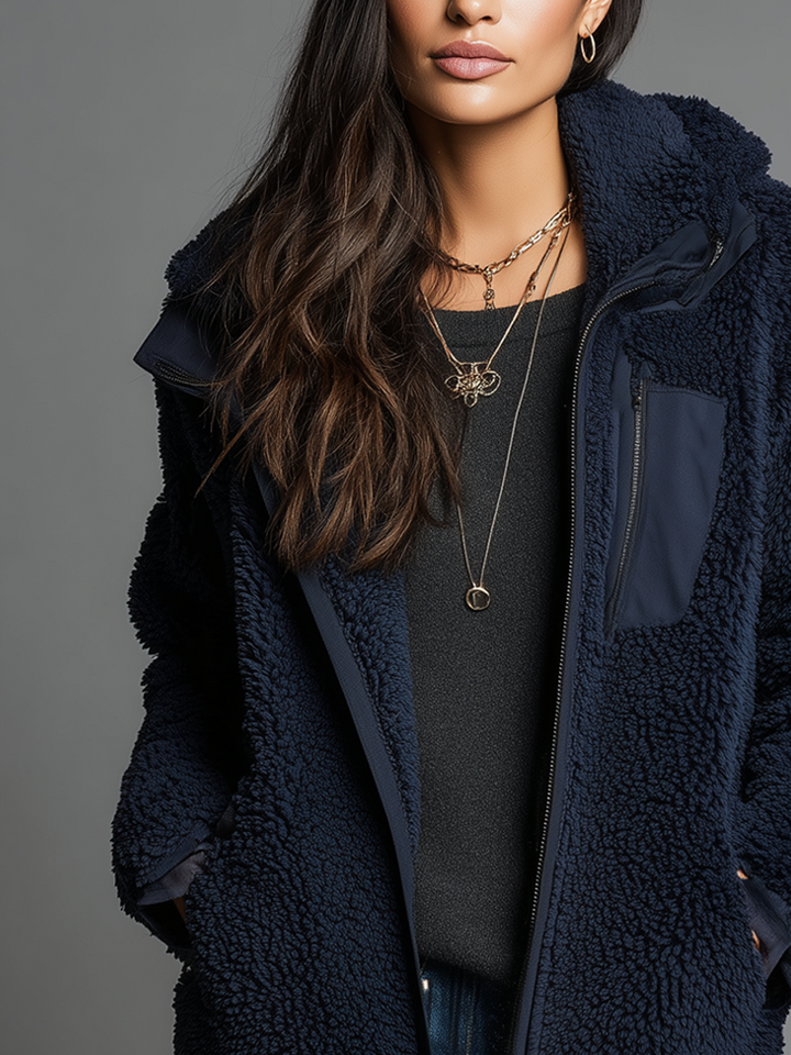 Vintage Zipper Pocket Teddy Fleece Fitted Jacket