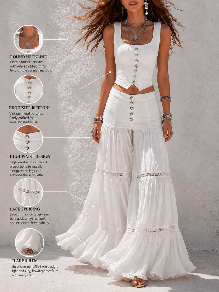 Conjunto de pantalones con corsé bohemio y capas