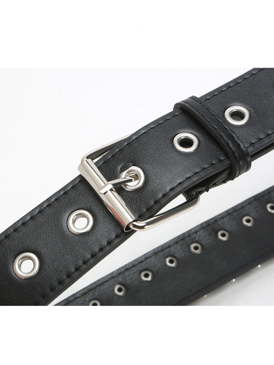 Dámský černý punkový opasek z umělé kůže s hroty zdobený v pase