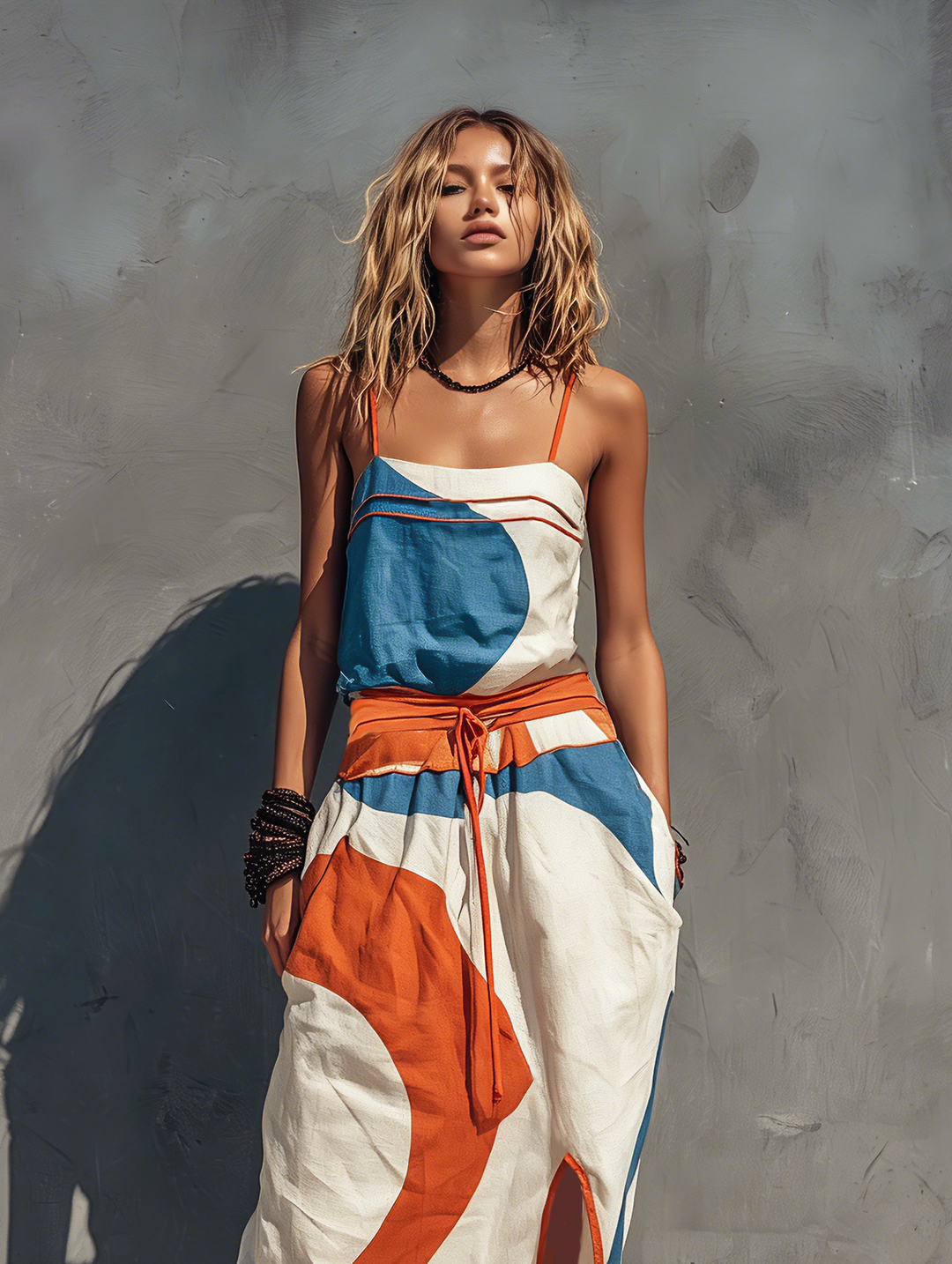 Robe longue à bretelles spaghetti imprimée