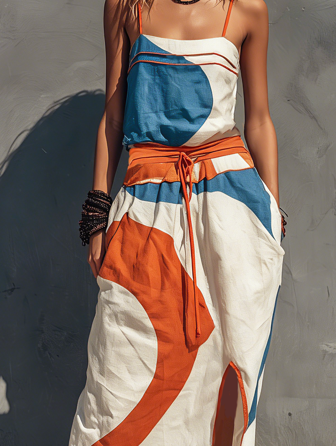 Robe longue à bretelles spaghetti imprimée