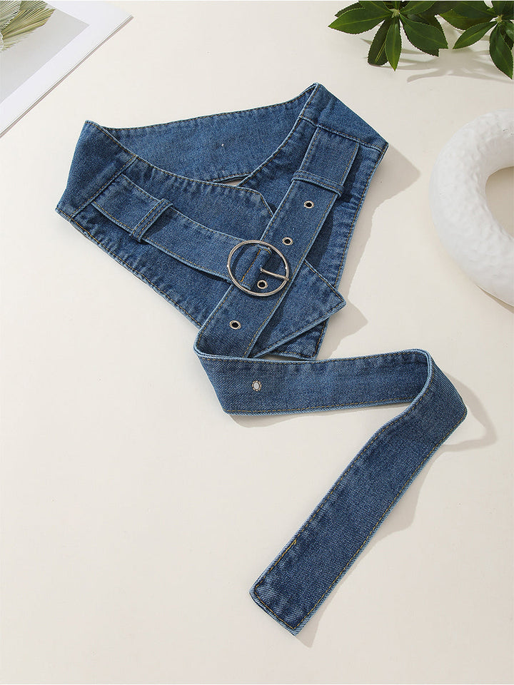 Dámský ležérní džínový prsten - široký pásek na opasek s přezkou