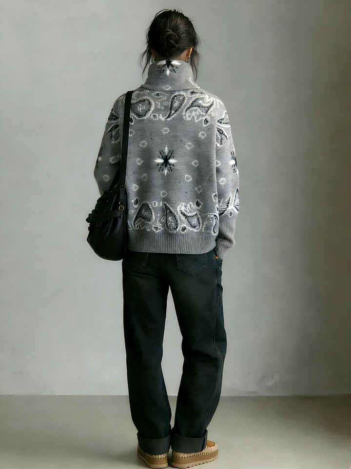 회색 반다나 무늬 가디건