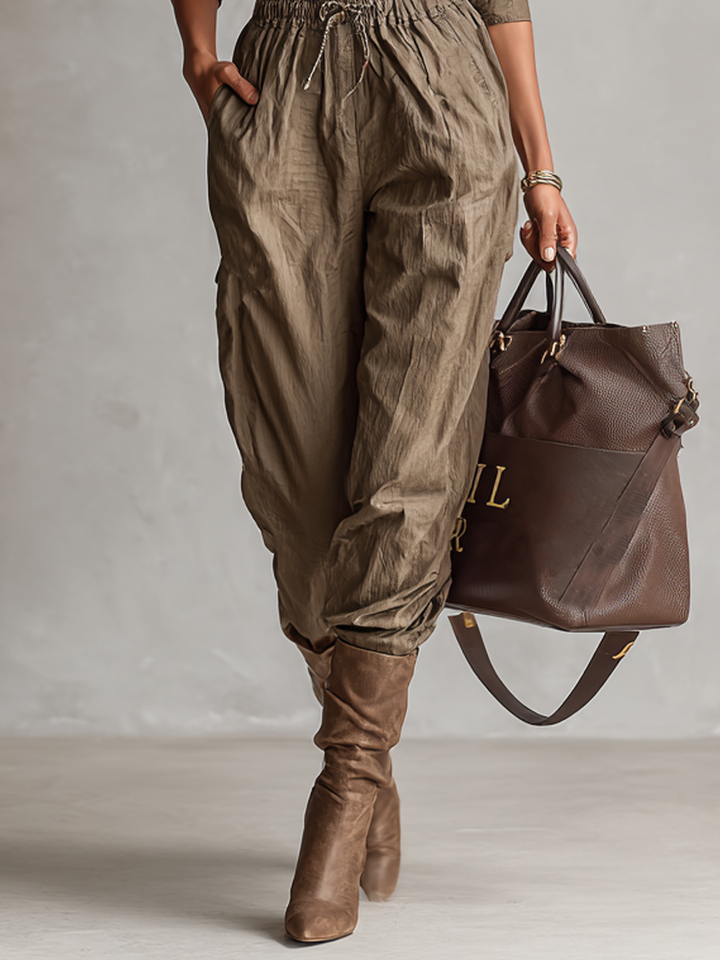 Women's Casual Shirt Collar Button Drawstring Jumpsuit