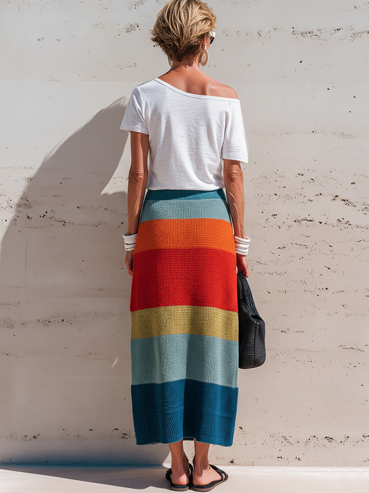 Conjunto de Saia de Malha às Riscas