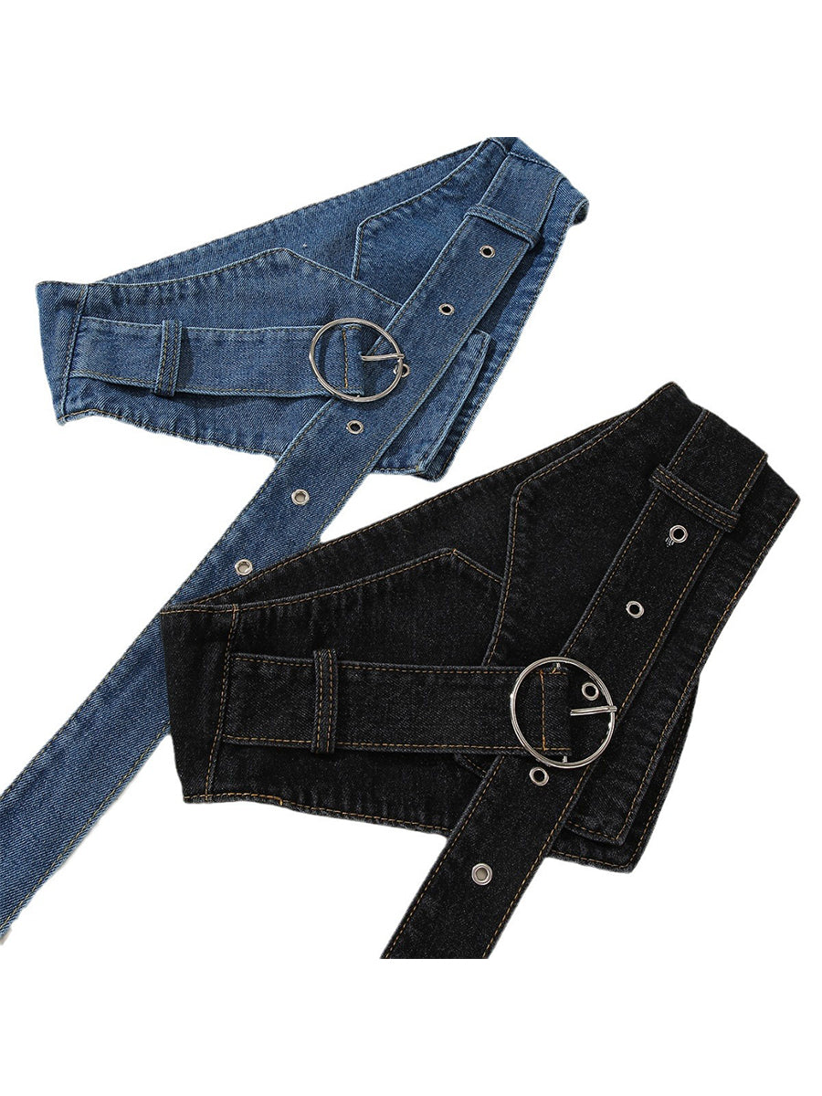 Dámský ležérní džínový prsten - široký pásek na opasek s přezkou