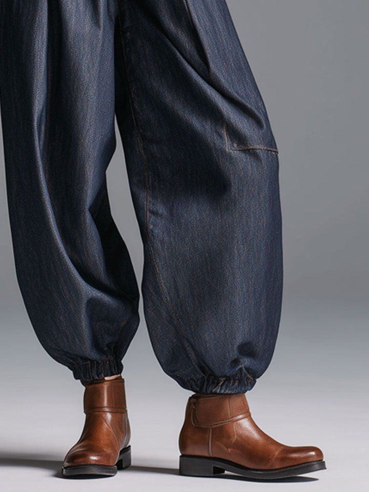 Módní retro elastické džíny s lampasovými nohavicemi námořnické modré barvy