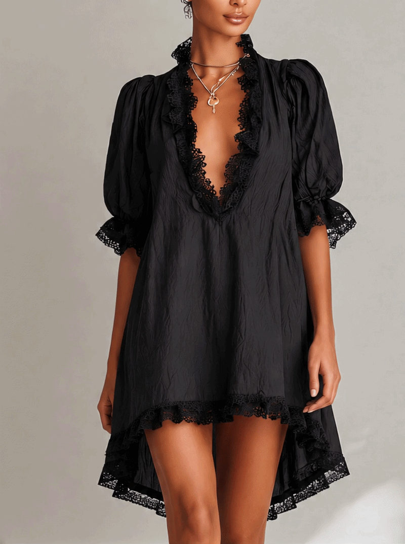 Vestido Mini Bufante com Renda