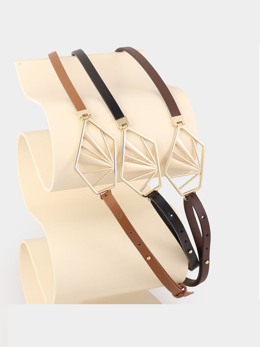 Women's Neutral - Brown Minimalist Leather Geometric Belt