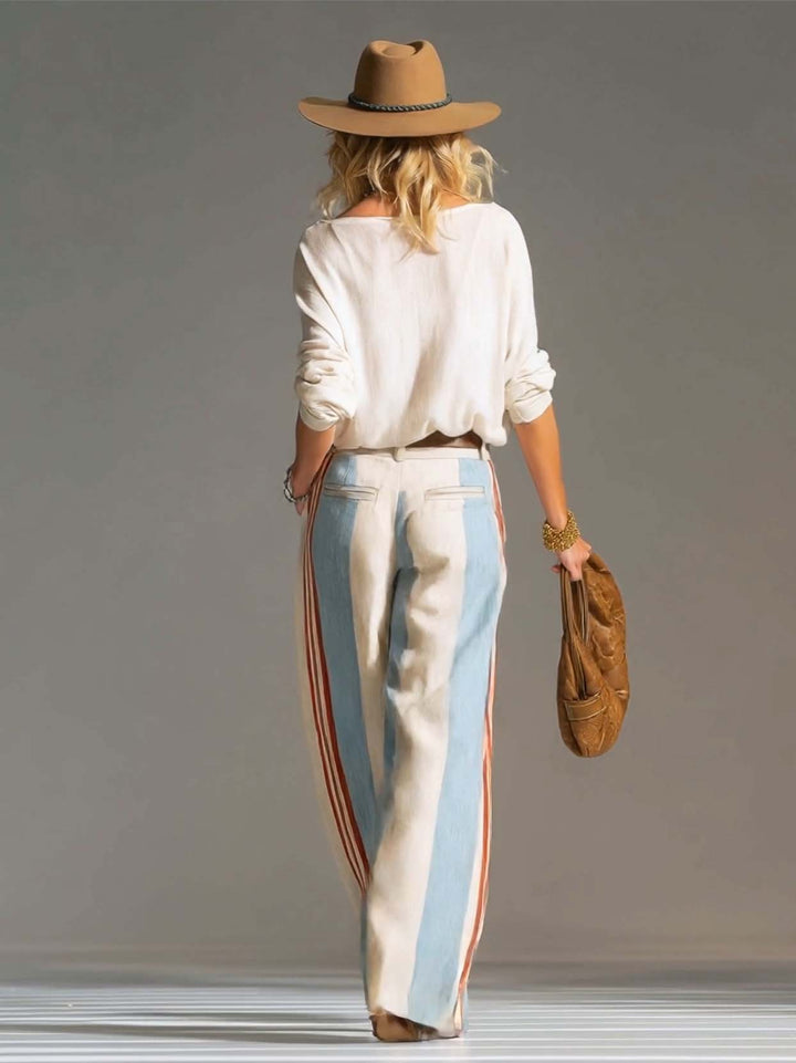 Ensemble rétro rayé à surplis et pantalon large