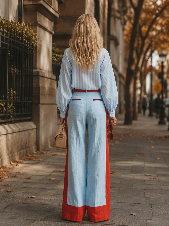 Ensemble chemise rayée et pantalon à empiècements colorés