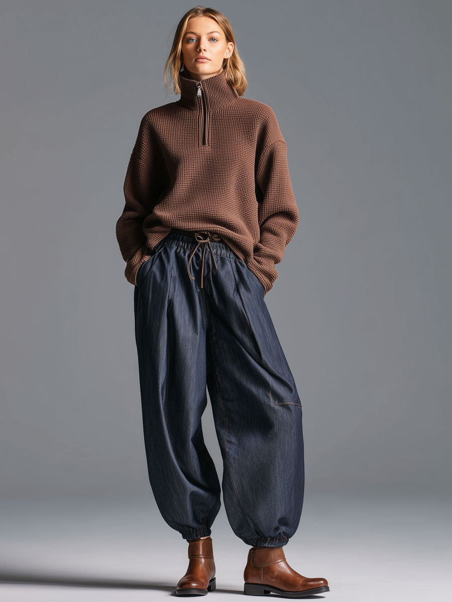 Módní retro elastické džíny s lampasovými nohavicemi námořnické modré barvy