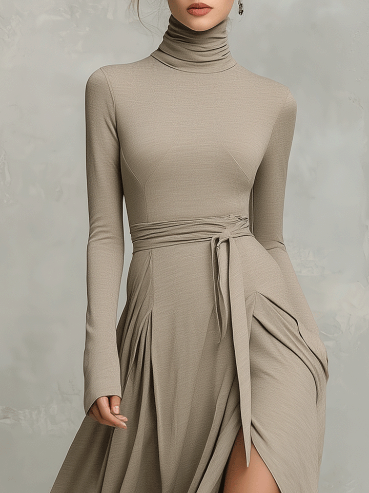 Women’s Elegant Figure-flattering Long Sleeves Knit Blend Midi Dress