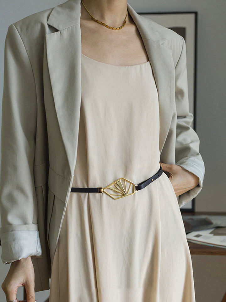 Women's Neutral - Brown Minimalist Leather Geometric Belt