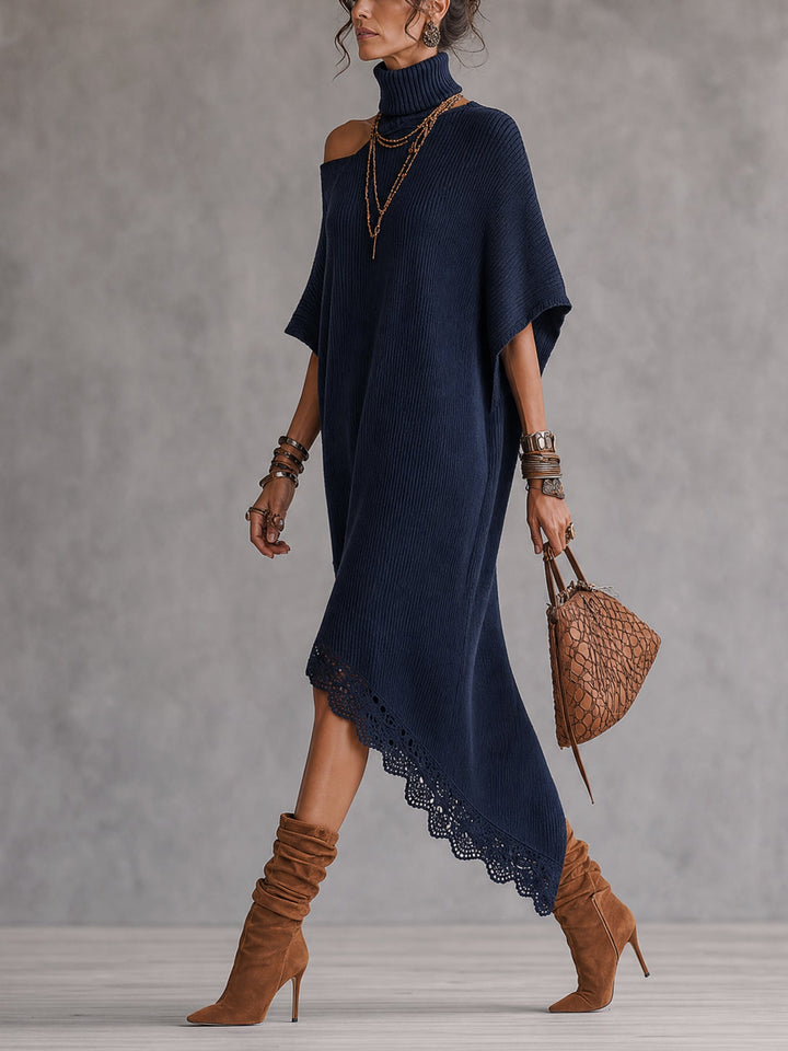Vestido maxi assimétrico de ombro descoberto