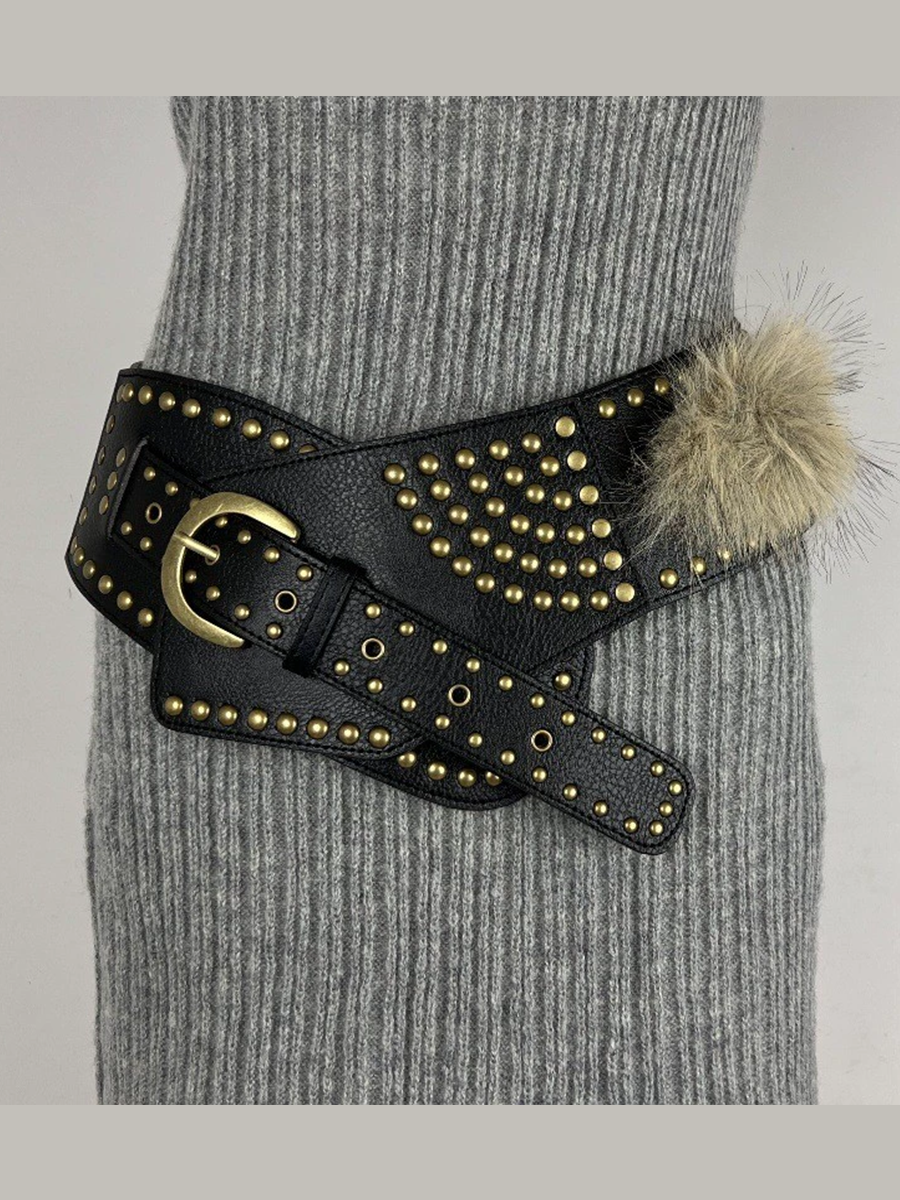 Women's Fur Belt Retro Versatile Faux Leather Belt