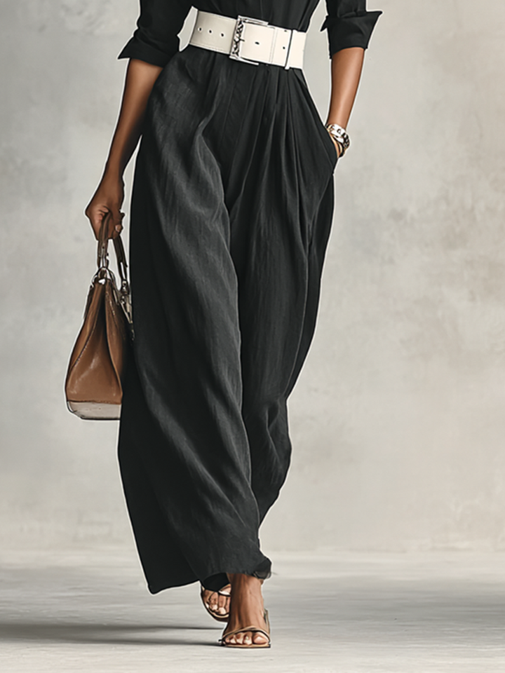 Women's Lapel Single Breasted Long Sleeve Belted Jumpsuit