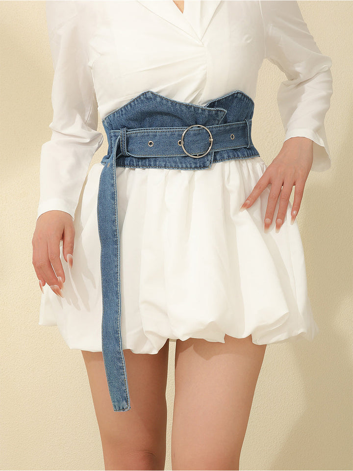 Dámský ležérní džínový prsten - široký pásek na opasek s přezkou