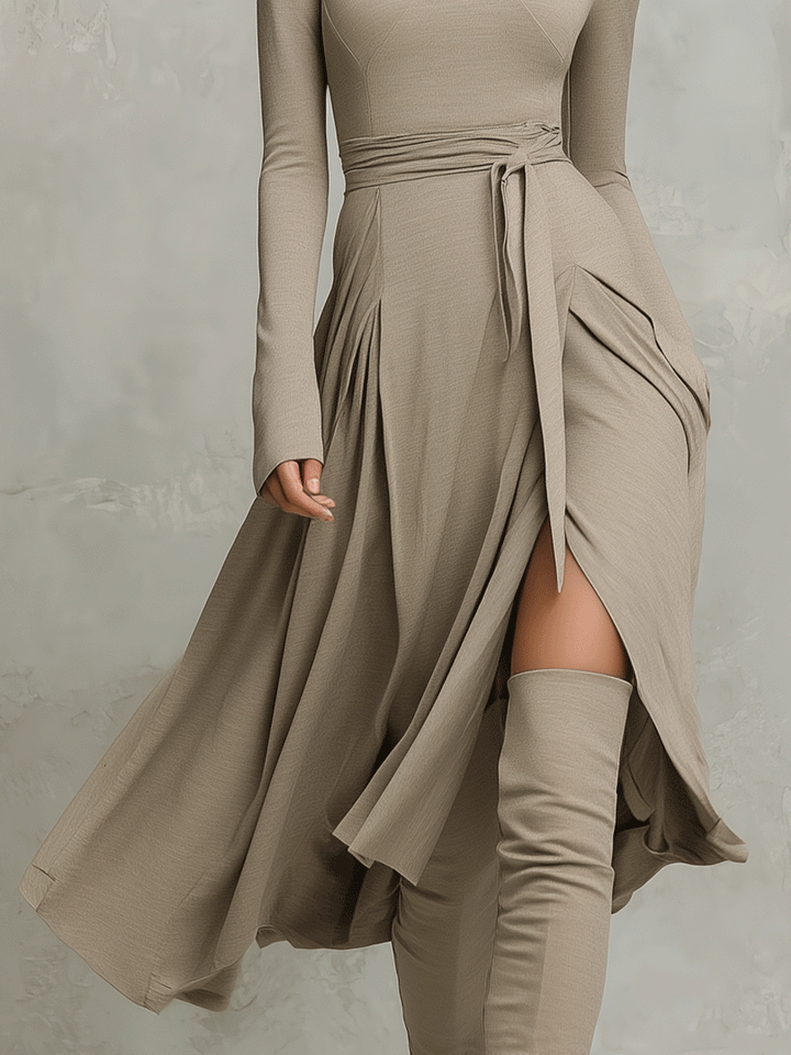 Women’s Elegant Figure-flattering Long Sleeves Knit Blend Midi Dress