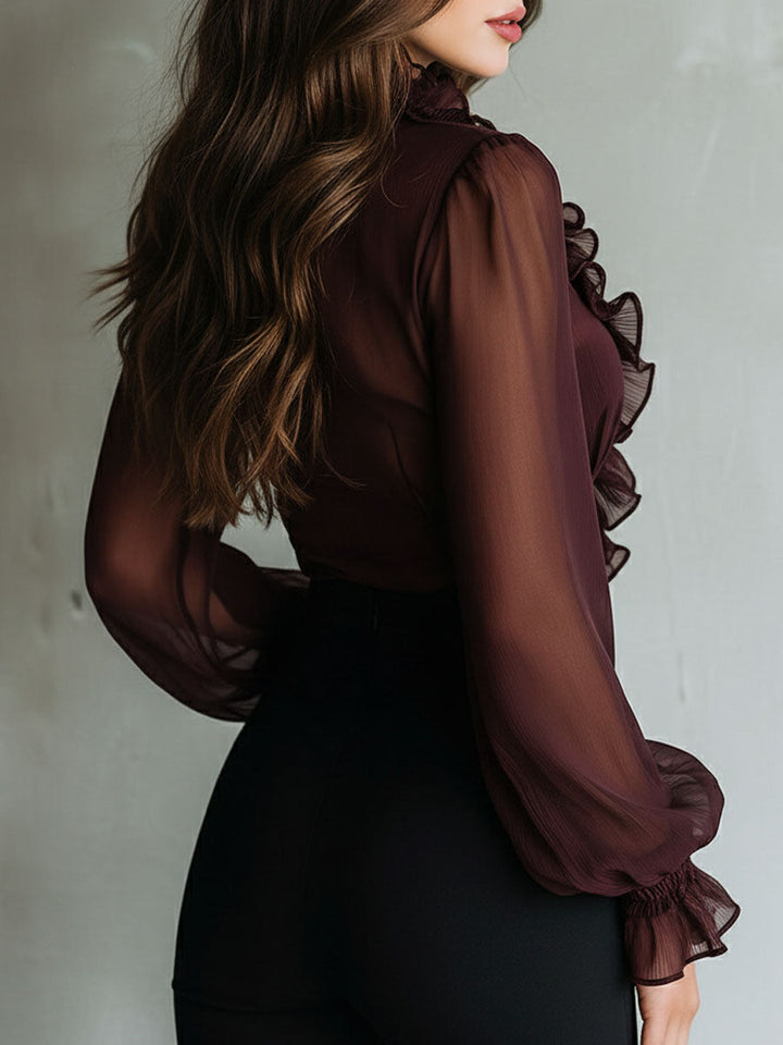 Retro-Bluse mit Rüschen und Knoten vorne