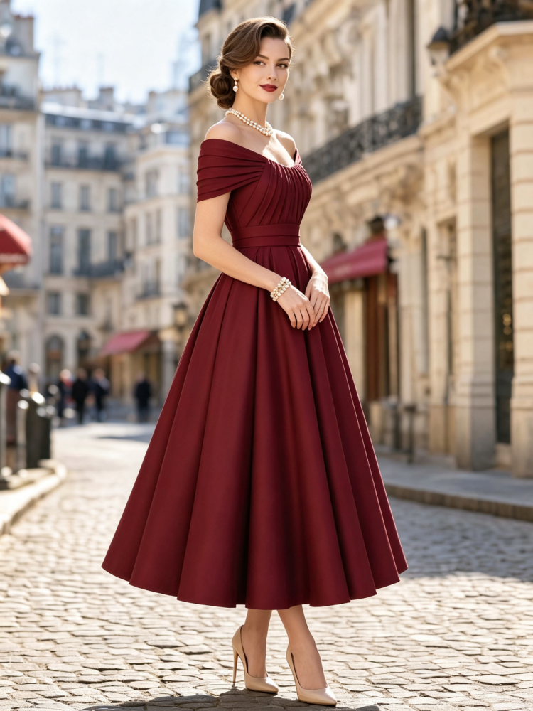 Vintage-Midikleid aus mattem Satin mit schwingendem Rock für formelle Abendveranstaltungen