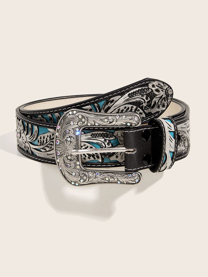 Kvinders præget rhinsten PU læder personligt bælte