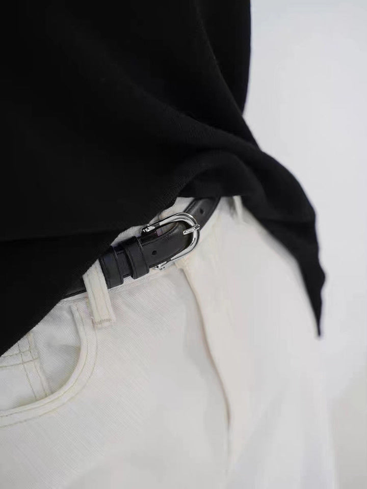 Dámský hnědý klasický opasek z umělé kůže se zlatou přezkou