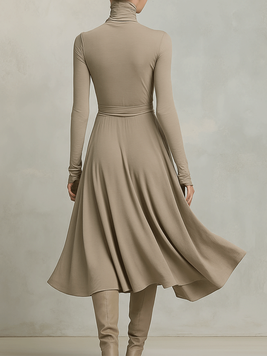 Women’s Elegant Figure-flattering Long Sleeves Knit Blend Midi Dress