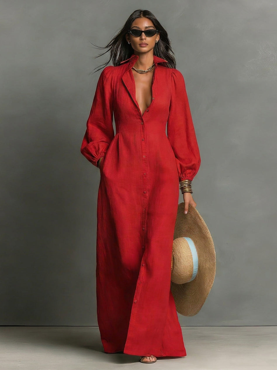 Button Front Fitted Maxi Dress