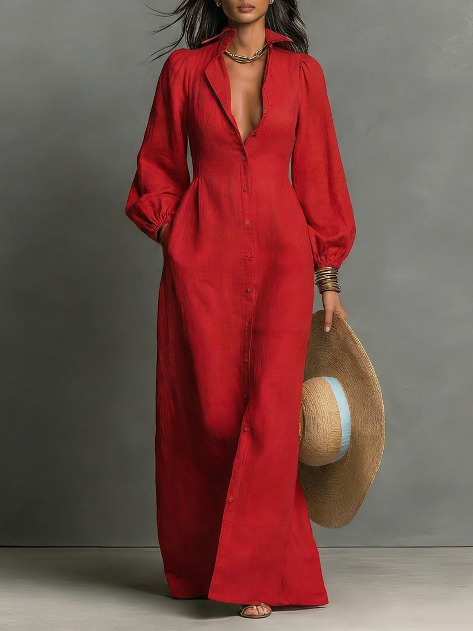 Button Front Fitted Maxi Dress