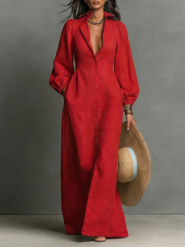 Button Front Fitted Maxi Dress