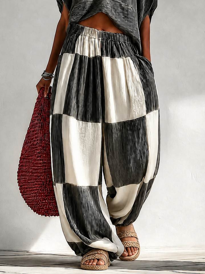 Pleated Colorblock Wide-Leg Set