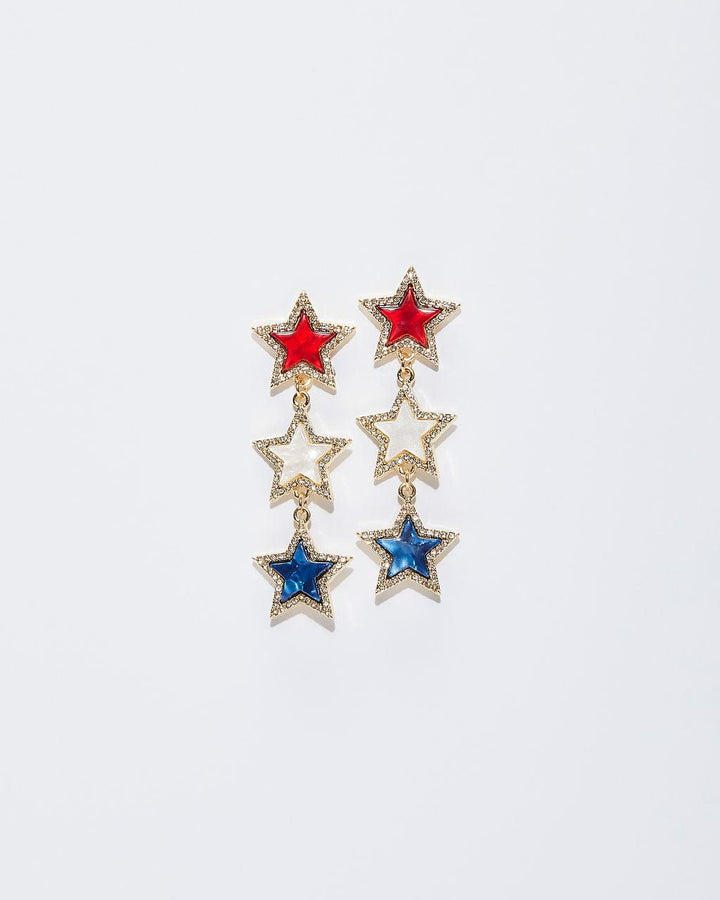 Patriotic Triple Star Drop Earrings