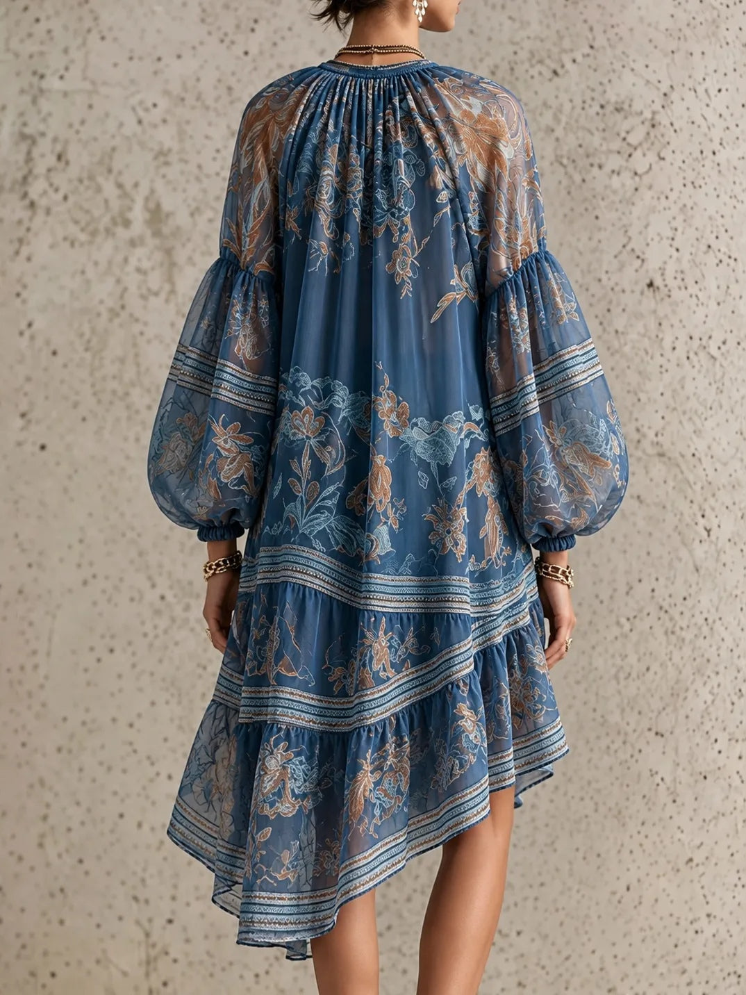 Vintage Printed High-Low Mini Dress